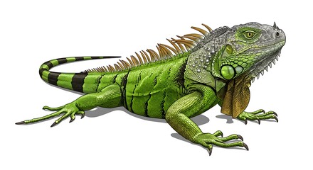 Obraz premium Iguana Standing Isolated on White Background Illustration