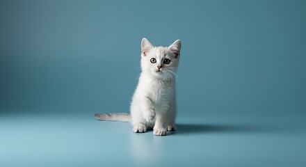 Obraz premium Adorable Silver Tabby Kitten Sitting on Blue Background