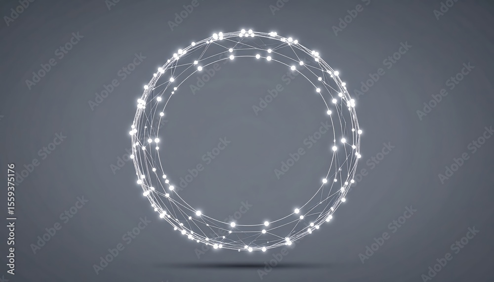 Poster abstract digital network circle composed of interconnected glowing dots and lines representing techn