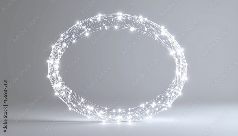 Poster futuristic digital circular network composed of glowing interconnected points and lines representing