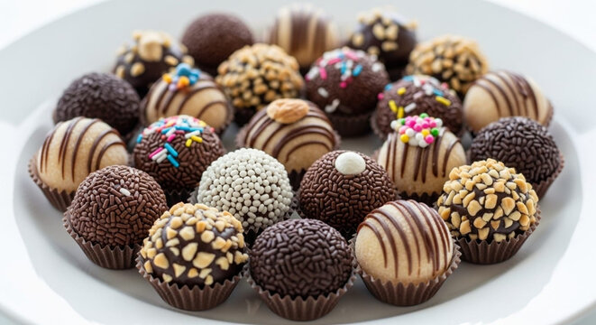 Brazilian brigadeiros arranged in a served plate
Brigadeiros brasileiros dispostos em prato 