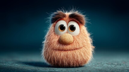 Fototapeta premium Cute Furry Creature with Big Eyes and Smile