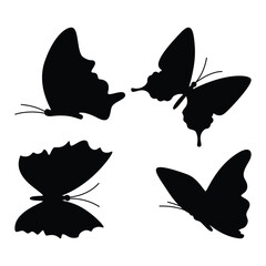 Butterfly Silhouette Set, 4 Black Vector Insects for Logos, Crafts Decor.