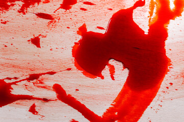 Bloody texture. Blood Dripping and Splattering on Wood Surface.Red blood streams