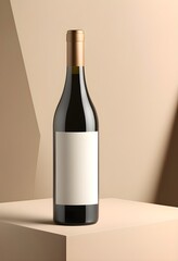 Elegant Wine Bottle Mockup on Modern Geometric Display