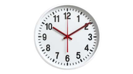 Analog wall clock showing time, white isolate background