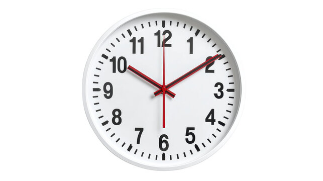 Analog wall clock showing time, white isolate background