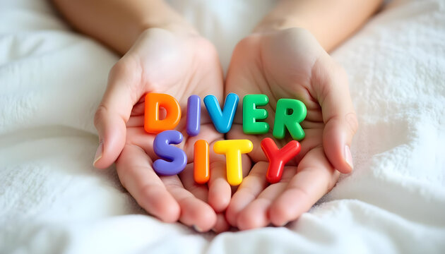 Diversity plastic letters in hands symbolizing inclusion respect and empowerment in neurodiversity