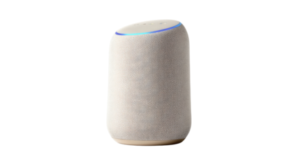 Smart speaker on a white isolated background, showcasing modern design and technology features.
