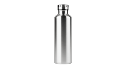 Stainless steel water bottle, sleek design, metallic finish, perfect for hydration on the go.