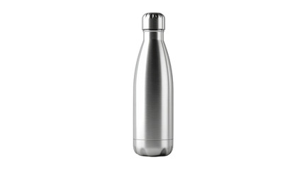 Stainless steel water bottle on a white isolated background.