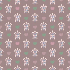 “Seamless pattern with turtles and hearts”