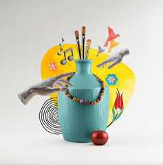 A colorful collage promoting art and craft workshops