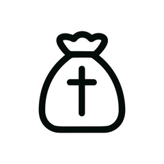 Simple Outline Bag with Cross Shape Icon for Charity Donation Symbol