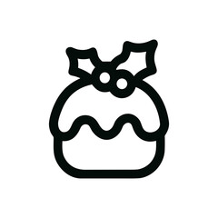 Simple Outline Christmas Pudding with Holly Berry Festive Season Icon