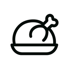Minimalist Line Art Roasted Turkey Food on Plate Meal Icon