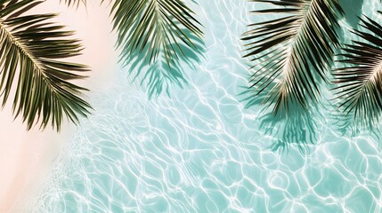 Tropical Summer Palm Leaves on Turquoise Water Background