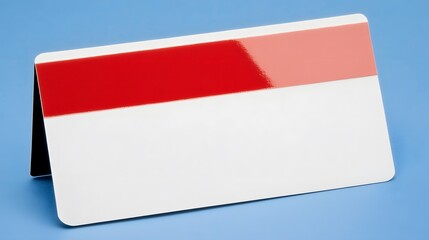 Blank Red and White Card Mockup Standing on Blue Background