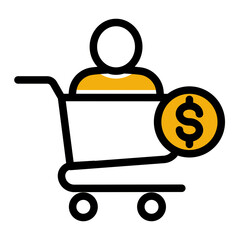 Online Buyer and Shopping Cart Icon (Outline Color Lineal style)