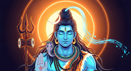 Divine Lord Shiva, Maha Shivaratri, Bholenath Blessings with Trident and Snake, Spiritual Energy, Kanwar Yatra