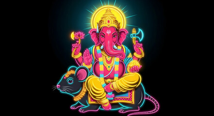 Radiant Ganesha with Mouse, Lotus, and Modak, Vibrant Ganapati Idol, Ganesh Chaturthi Festival, Vinayak Blessings