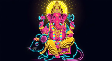 Radiant Ganesha with Mouse, Lotus, and Modak, Vibrant Ganapati Idol, Ganesh Chaturthi Festival, Vinayak Blessings