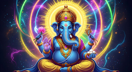 Divine Lord Ganesha with Lotus and Modaks Vibrant Ganapati Idol, Ganesh Chaturthi Festival, Vinayak Blessings