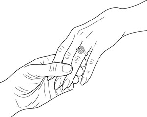 Line Art of Romantic Engagement Ring Moment – Couple Holding Hands