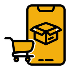 Smartphone Cart and M-Commerce Icon (Solid Color Lineal style)