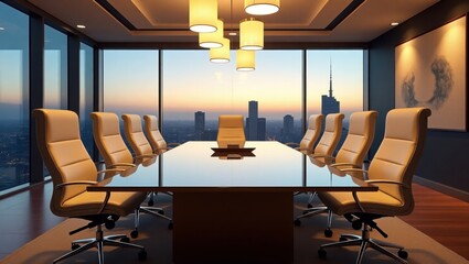 Interior de oficina moderno con una mesa luminosa