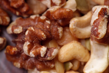 Close up of nuts texture. Rancid nuts will also have a soft texture and if you accidentally eat one, a bitter and sour taste