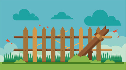 Obraz premium A selfrepairing fence made with special materials that can automatically patch up any damages caused by animals or harsh weather.. Vector illustration
