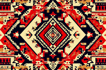 Aztec Navajo geometric shapes form a modern seamless pattern, ideal for use in fabric, upholstery, and other decorative elements