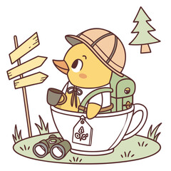 Evergreen Trails themed SVG: Playful Duck with sitting in a teacup ride in a Forest adventure environment