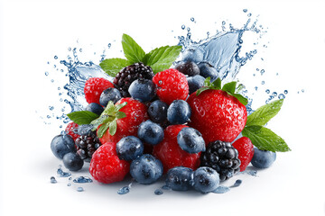 Fresh Fruits and Vegetables Splashing into Clear Water for a Healthy Diet and Vibrant Lifestyle