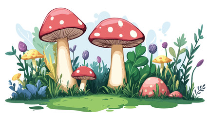 Landscape Field Camp Scene with Flowers and Fun