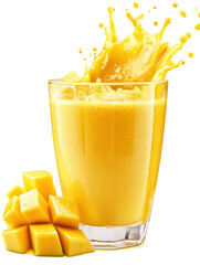 Thick mango smoothie splash isolated on transparent background

