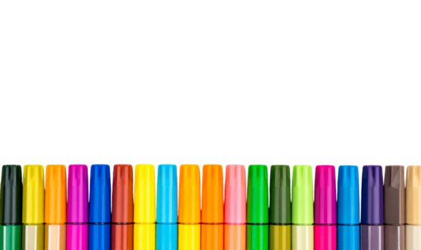 Colorful felt tip pens isolated on a transparent background