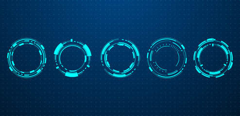 Set blue circle futuristic frame vector editable	