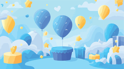 Naklejka premium Blue Balloon First Birthday Flat Vector Illustration