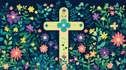 Elegant First Holy Communion Cross Floral Decoration Flat Lay