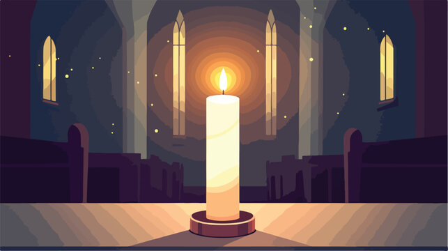 First Communion Light Candle Flat Vector Illustration