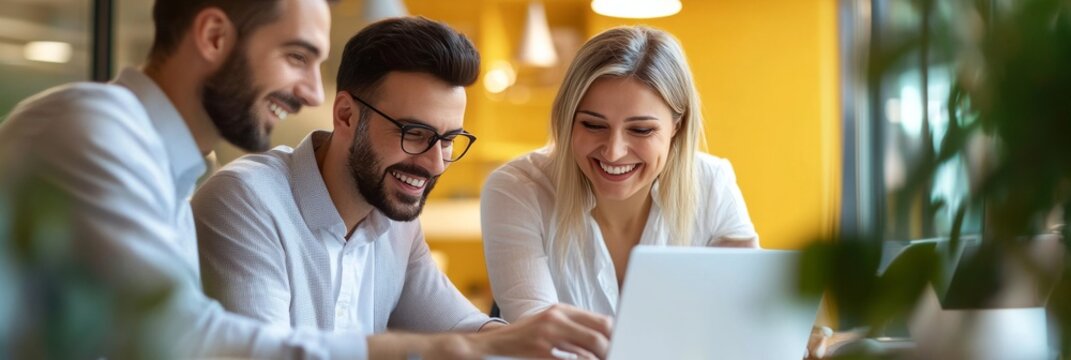 Happy coworkers collaborating