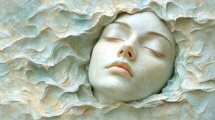 A serene face nestled in sculpted stone
