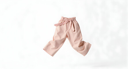 Fototapeta premium Pink Childrens Pants with Bow Tie Detail in Soft Fabric on White Background