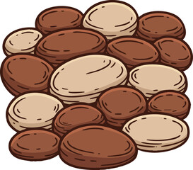 Coffee beans vector illustration in brown and beige tones isolated on white background 