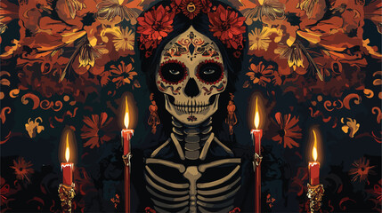 Day of the Dead Portrait with Candles Flat Version