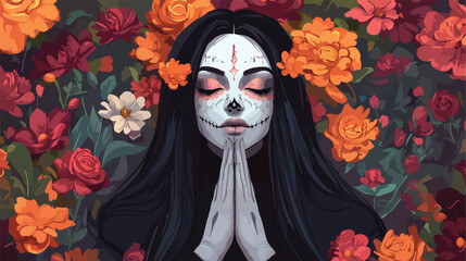 Day of the Dead Portrait with Floral Frame