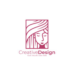 logo of beautiful woman with long hair, logo of salon and beauty care place
