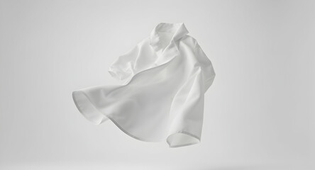 Obraz premium White Satin Shirt Floating in Light Gray Studio Background